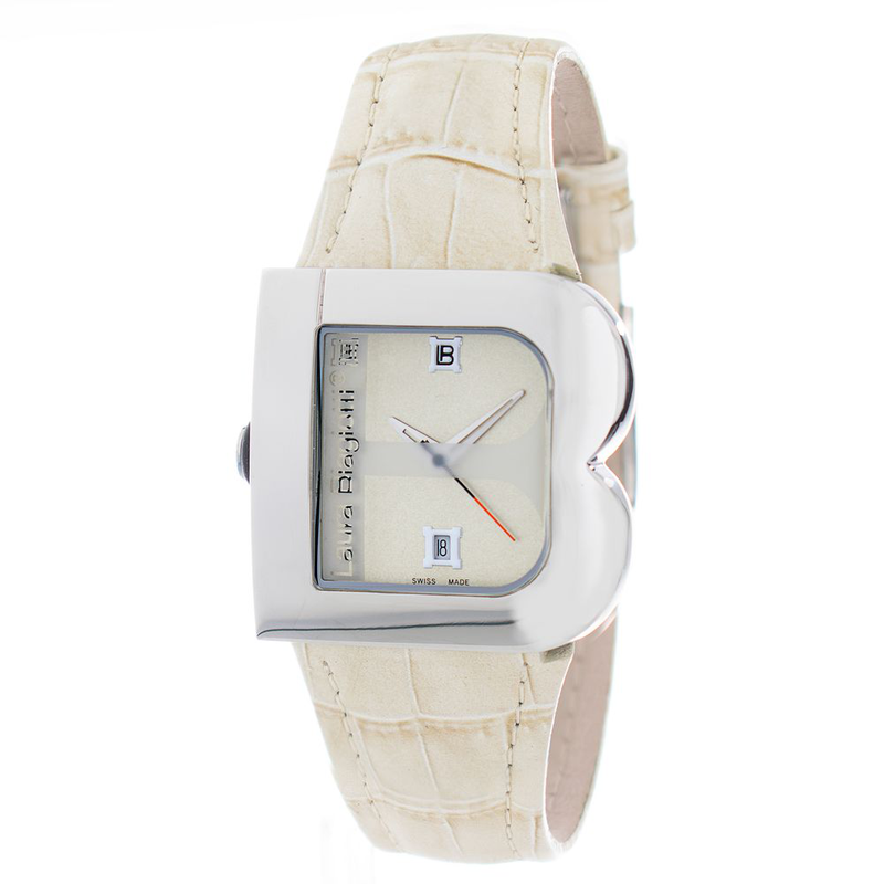 Beige leather dress watch-null
