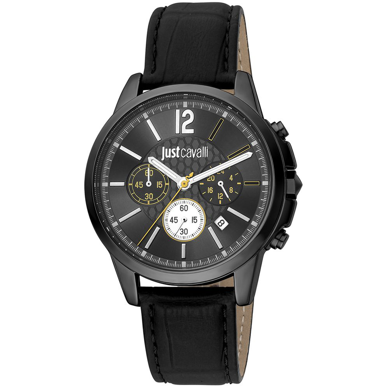 Black leather dress watch-null