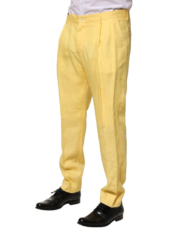Yellow flax tapered dress men pants-null