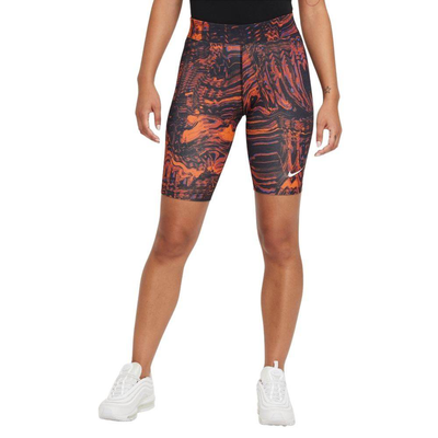 Nike sportswear womens essentials all-over-print short, Black / Orange, medium