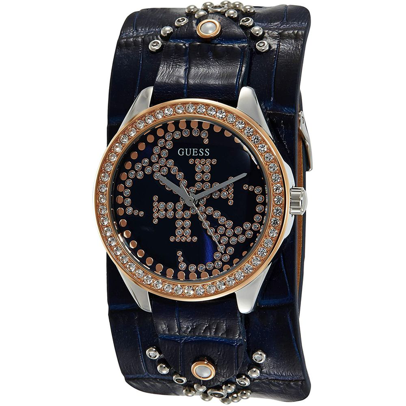 Blue leather dress watch-null