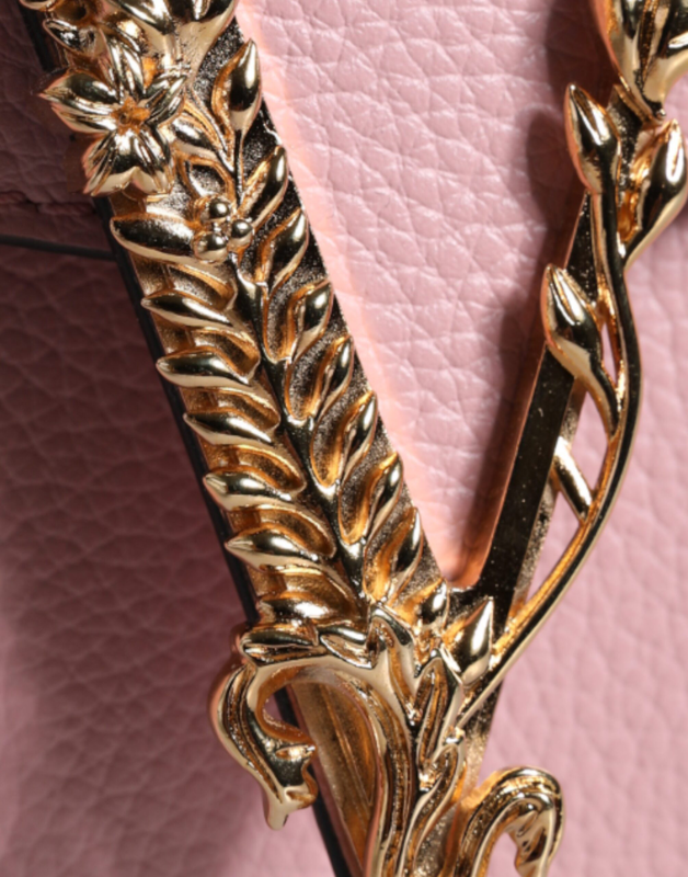 Pink grainy calf leather logo crossbody shoulder bag-null