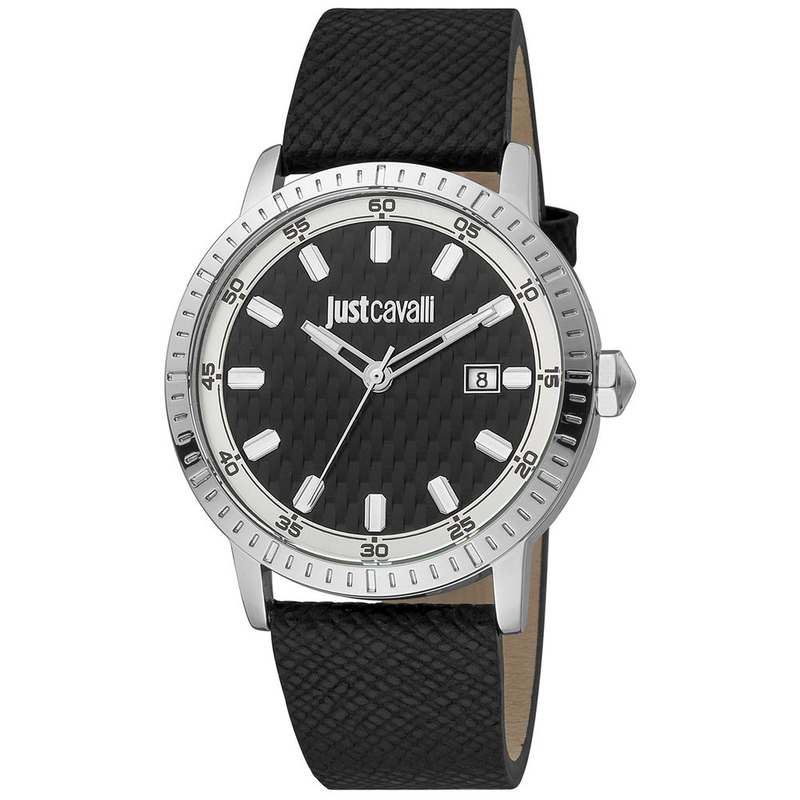 Black leather dress watch-null