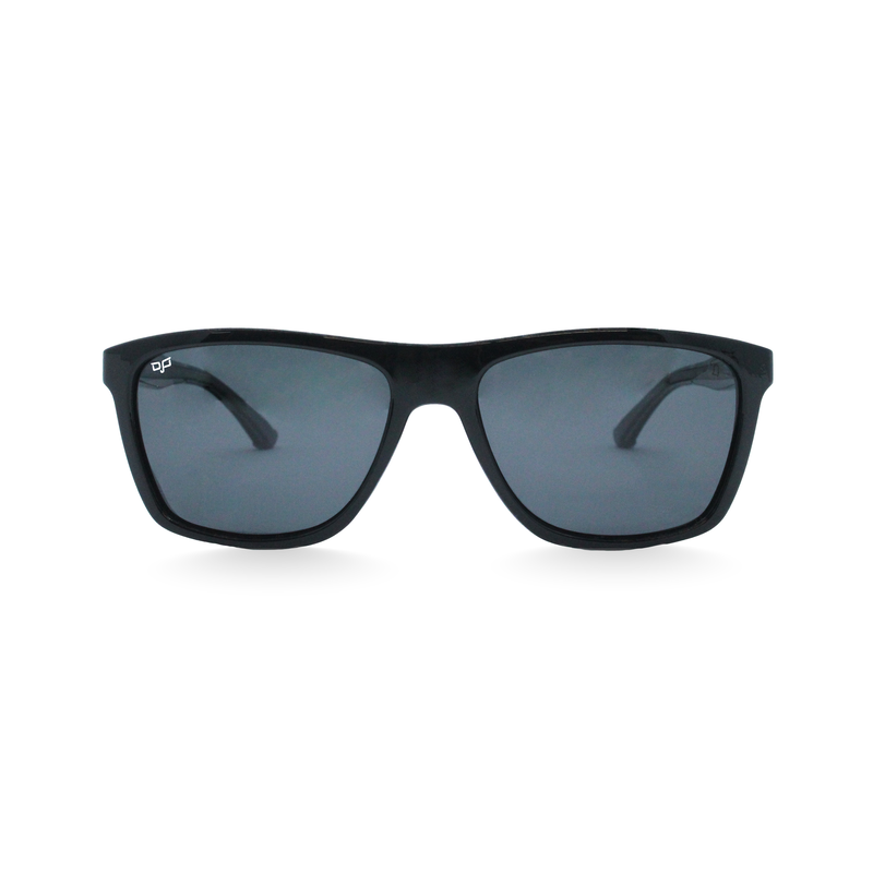 OJO sunglasses man square shine black frame and black grey temples with grey polarised lenses rx image number null
