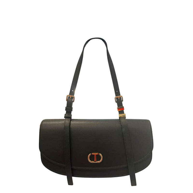 Black pu women shoulder bag-null