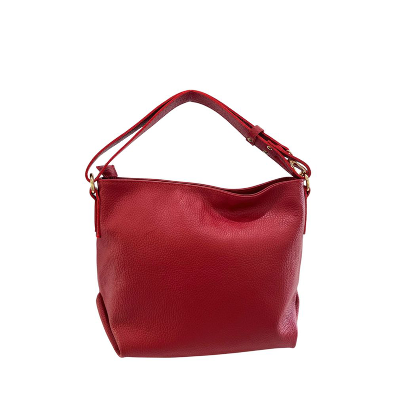 Red leather women shoulder bag-null