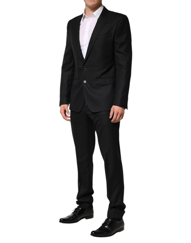 Black jacquard single breasted 2 piece suit-null