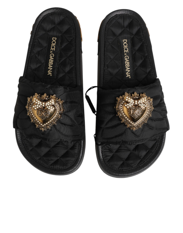 Black devotion matelass&eacute; leather slides shoes-null