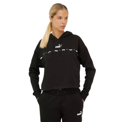 Power tape womens fleece hoodie, Black / White, medium