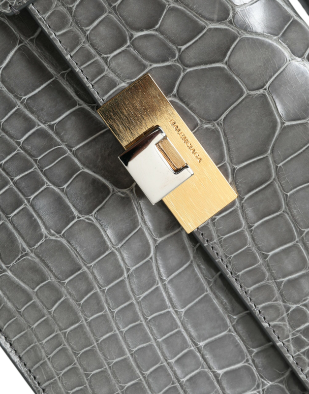 Gray exotic leather medium shoulder hand purse bag-null