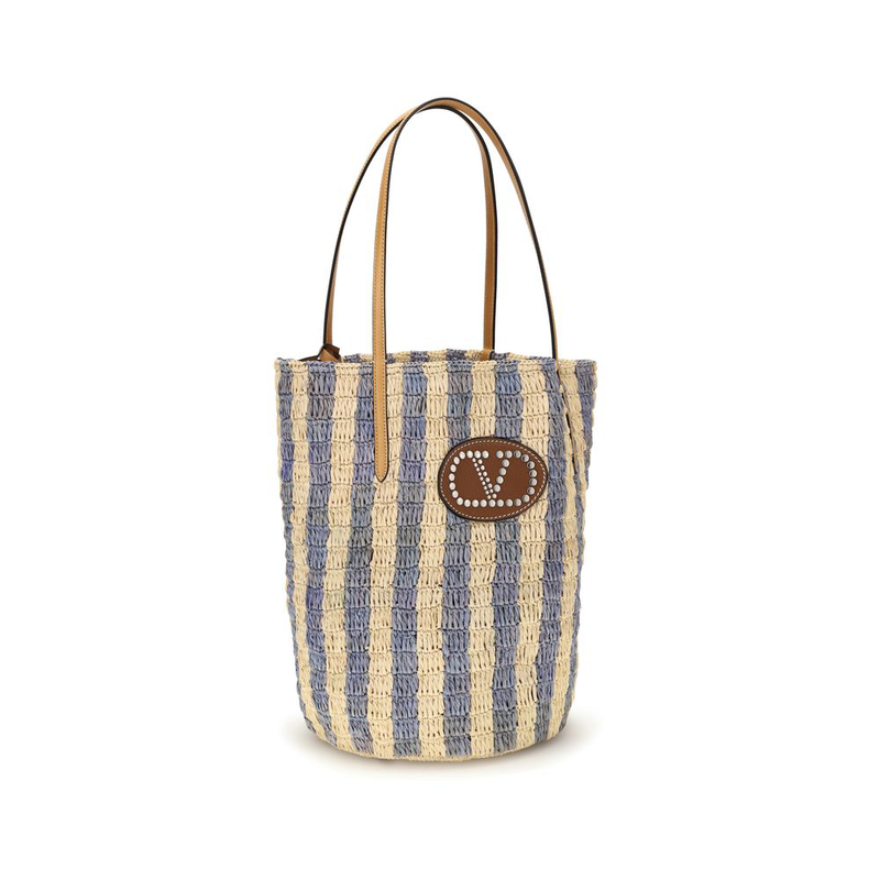 Blue raffia backet bag-null