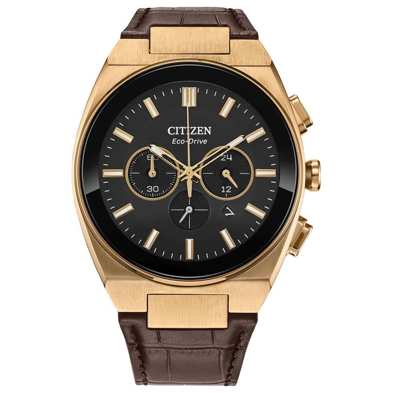 Brown leather dress watch-null