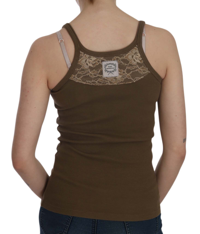 Brown sleeveless spaghetti strap blouse top-null