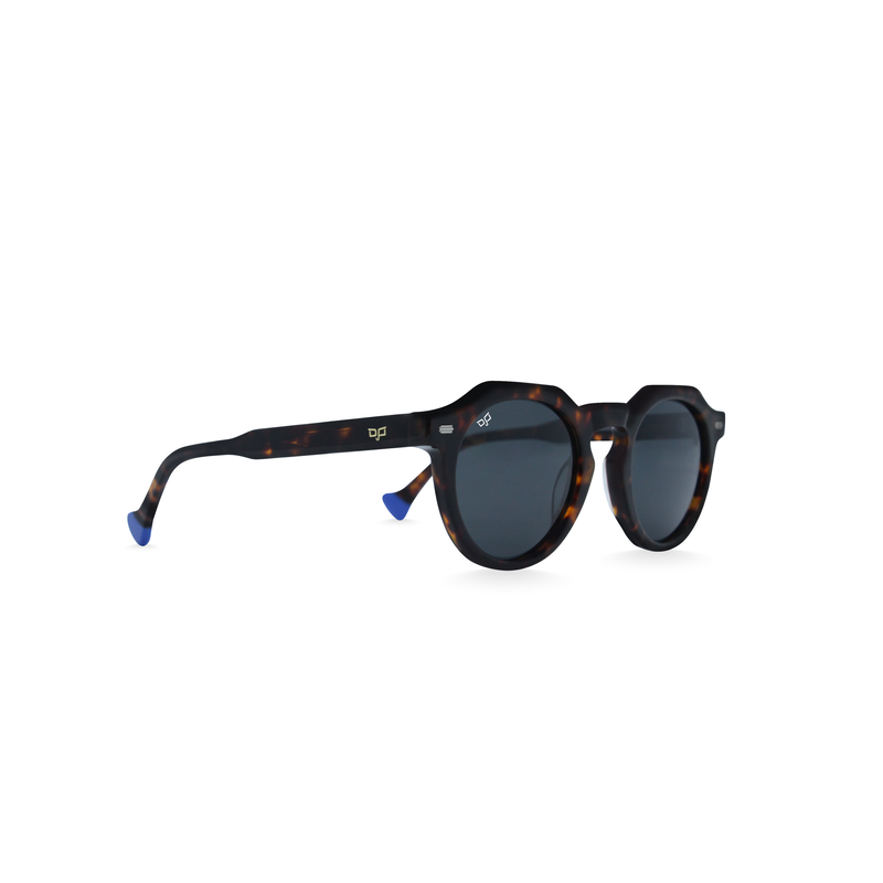 OJO sunglasses round handmade shell brown frame and temples with grey polarised lenses image number null
