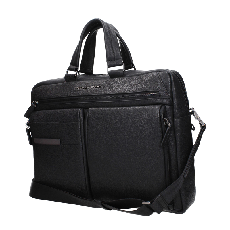 Black leather business and laptop bag-null