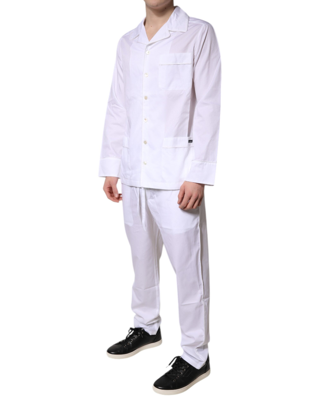White cotton shirt pants pajama set sleepwear-null