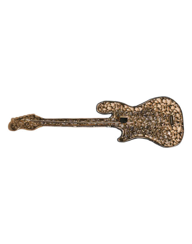 Gold brass logo beaded guitar pin brooch-null