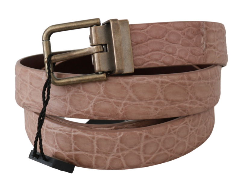 Beige exotic skin gold buckle leather belt-null