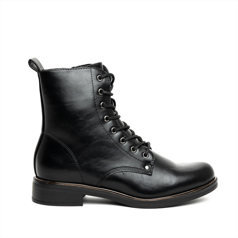 Miss belgini pu flat combat lace up timeless ankle boots-null