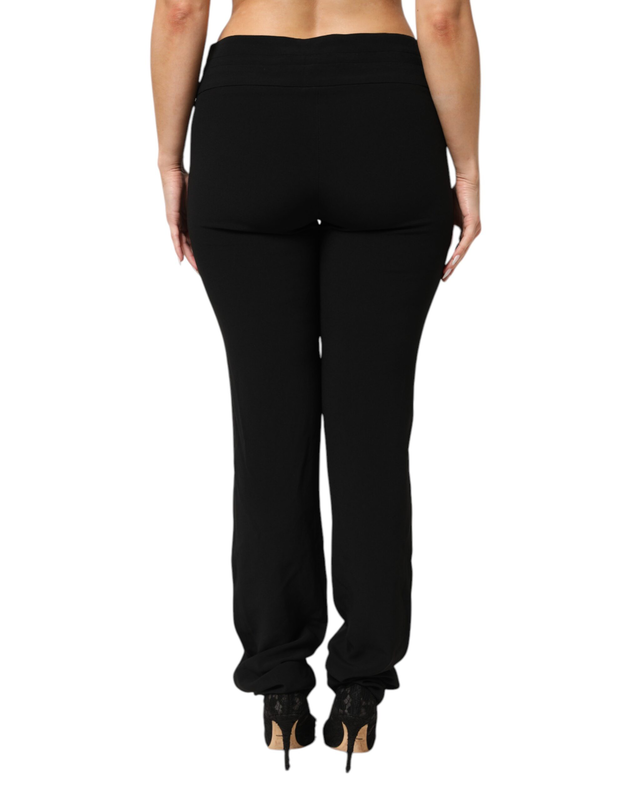 Black viscose acetate blend straight leg high waist pants-null