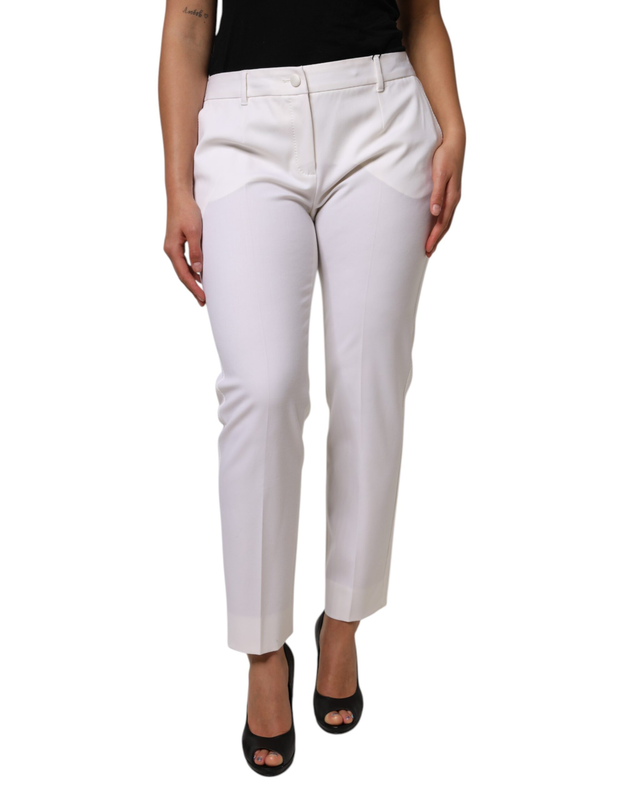 White wool mid waist tapered pants-null