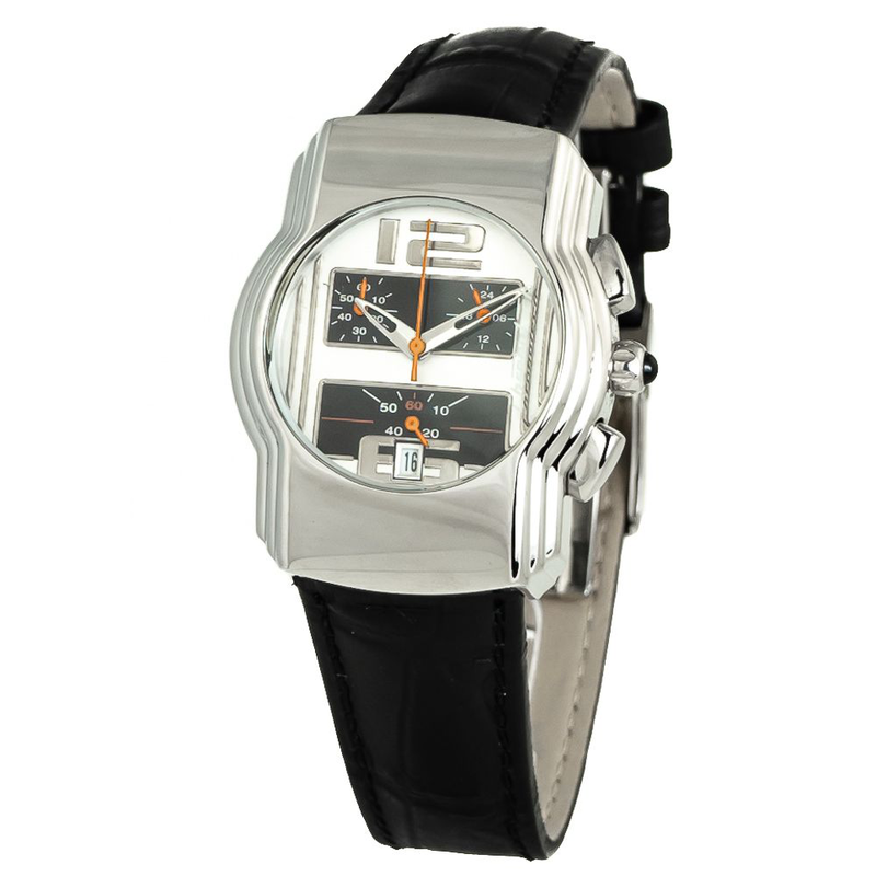 Black leather dress watch-null