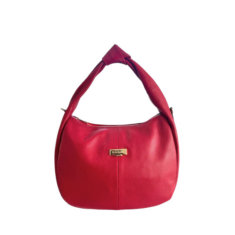 Red leather women shoulder bag-null