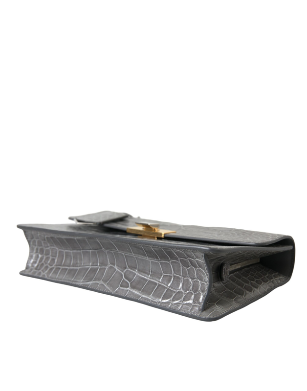 Gray exotic leather medium shoulder hand purse bag-null