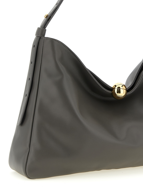 Gray calfskin shoulder bag-null