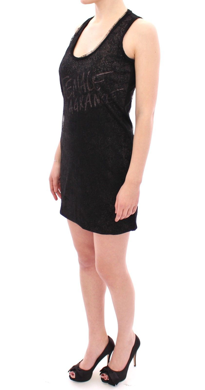 Black lace lined stretch mini dress-null
