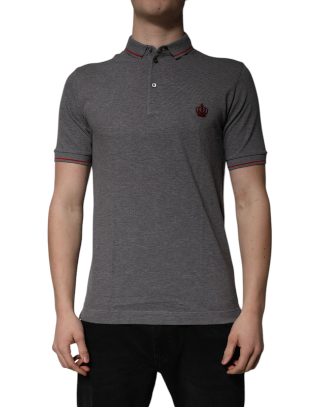 Gray cotton crown collared polo t-shirt-null