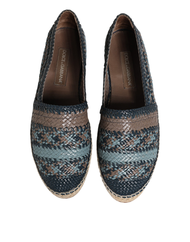 Blue gray woven leather buffalo espadrille shoes-null