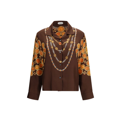 Brown fabric pattern shirt, Brown, medium