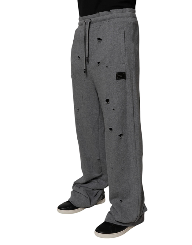 Gray cotton ripstyle straight sweatpants pants-null