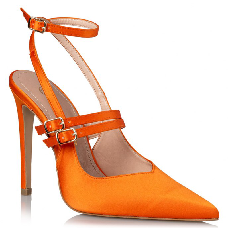 Satin multi-strap pumps - orange-null