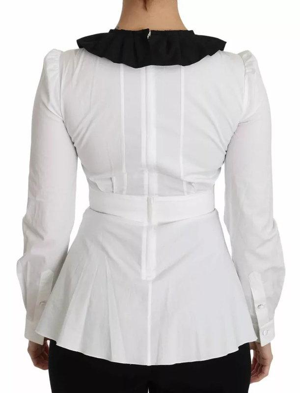Black white decorative buttons tops shirt blouse-null