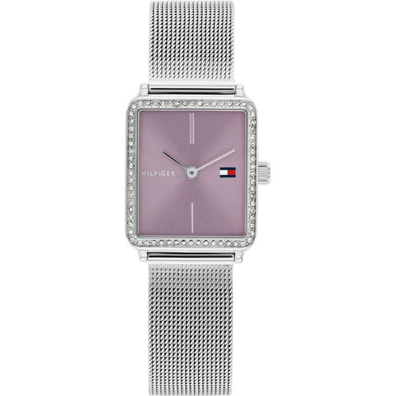 Tommy hilfiger minimalistic rectangular watch with milanese bracelet-null