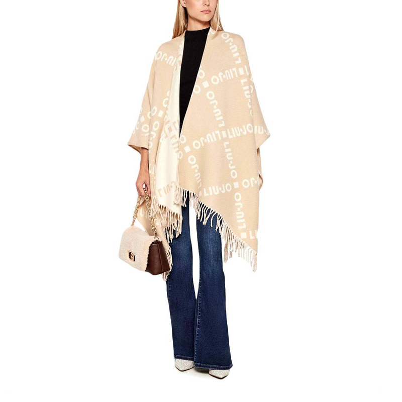 Liu Jo poncho with logo and fringes-null