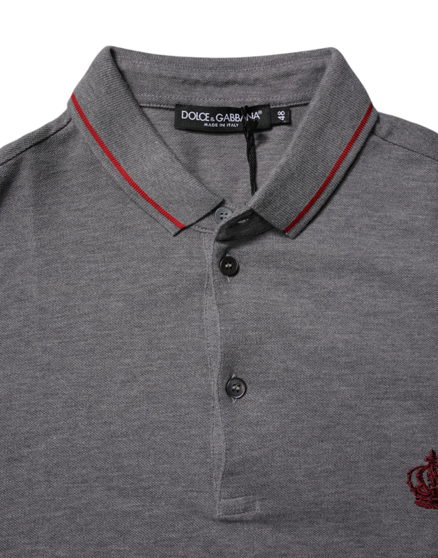 Gray cotton crown collared polo t-shirt-null