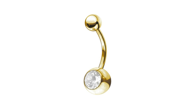 Surgical steel single stone navel gold, , medium