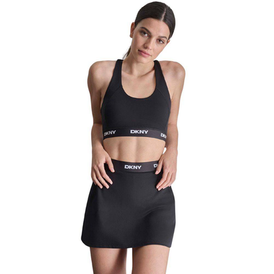 Dkny logo elastic scoop neck racerback bra, Black, medium