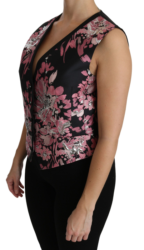 Black pink floral waistcoat vest blouse top-null