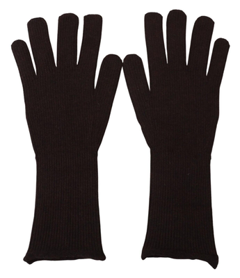 Brown cashmere silk hands mitten mens gloves, Brown, medium