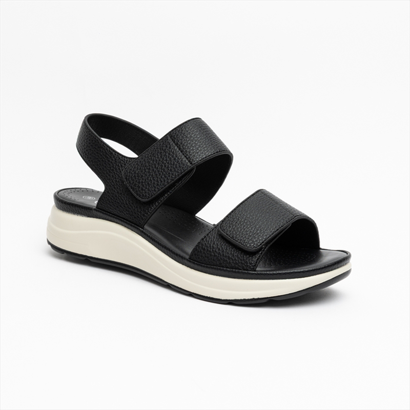 Foot comfort ankle strap wedge low sandals with velcro straps-null