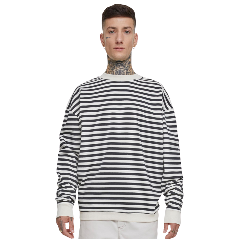 Urban classics striped crewneck men sweatshirt black white tb6411-04250-null