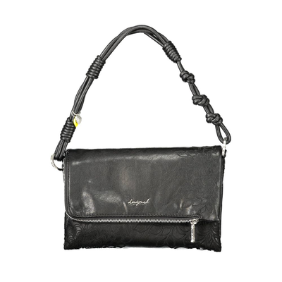 Black polyurethane women handbag, Black, medium
