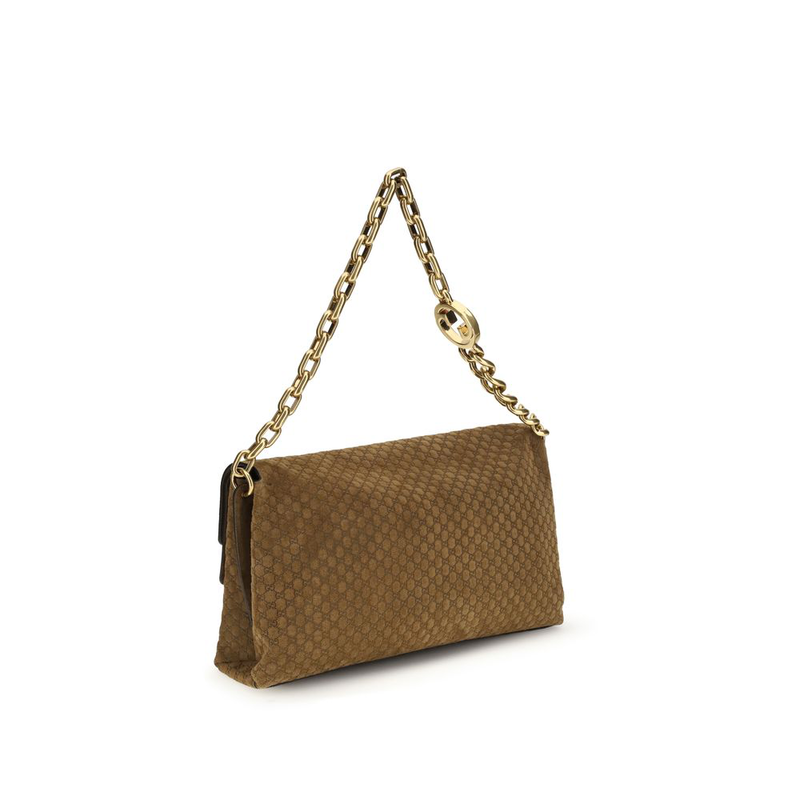 Brown suede leather handbag-null
