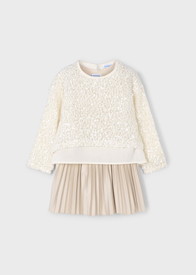 Sequin combined dreess, Beige, medium