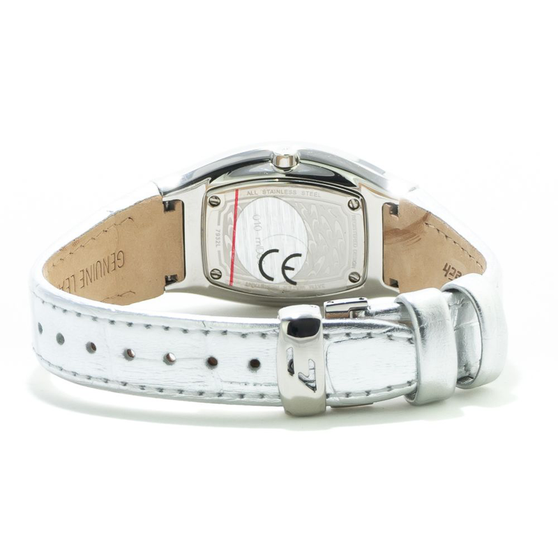 Silver leather dress watch-null