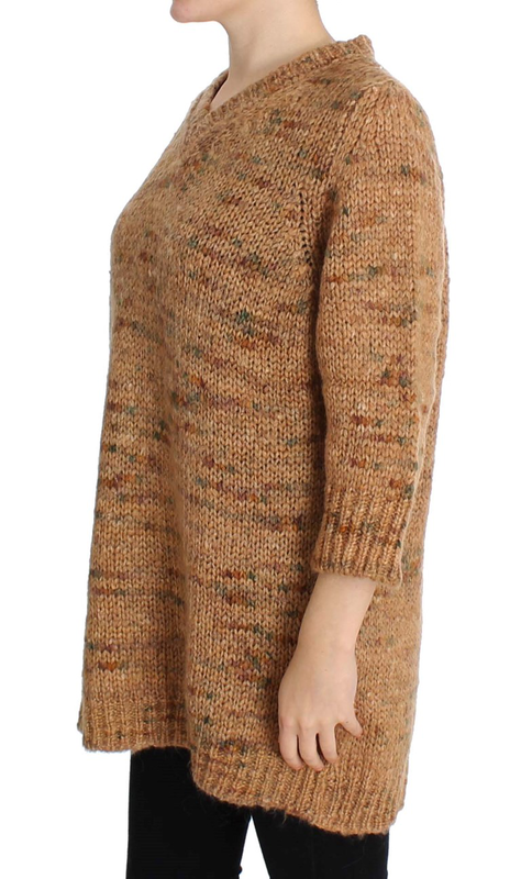 Brown wool blend knitted oversize sweater-null